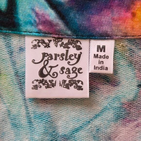 Parsley & Sage Abstract Top, Three-quarter sleeve, v-neck, collar & pockets sz M - Picture 4 of 9